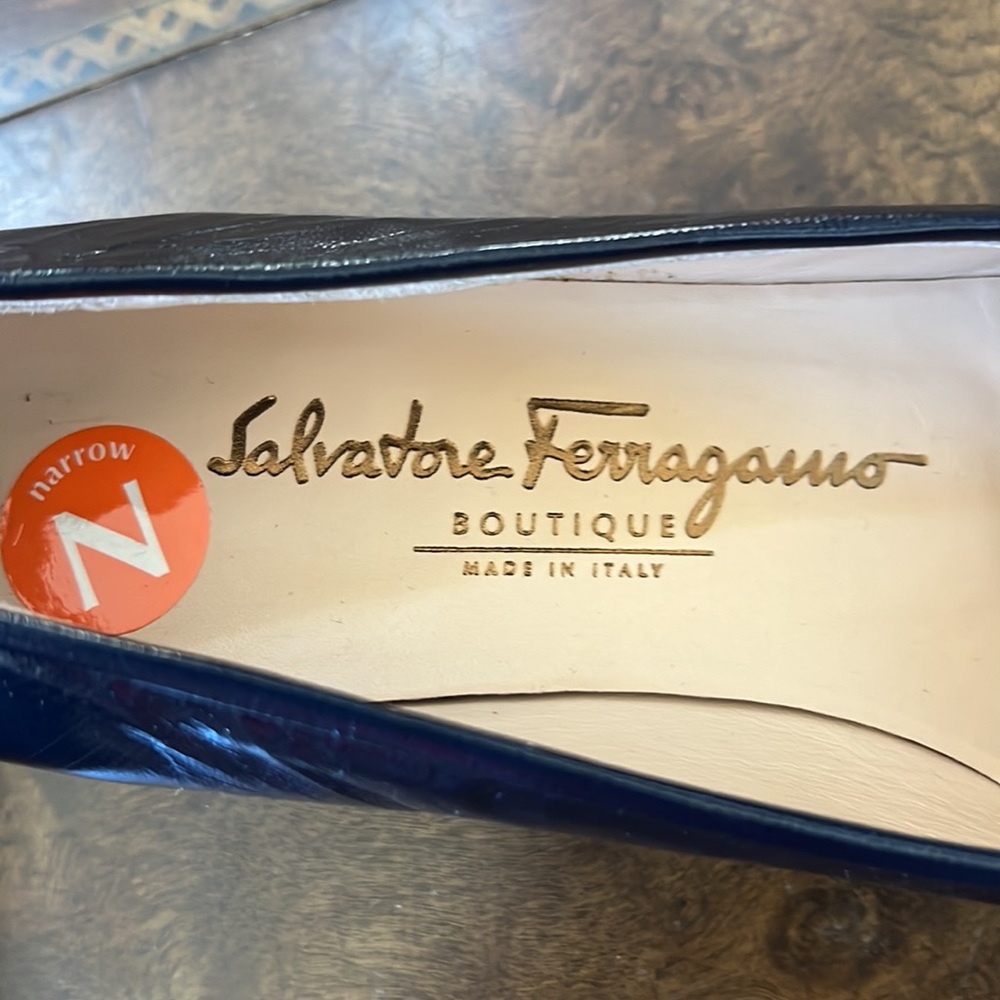 Salvatore Ferragamo Navy Blue Patent Leather Bit Loafers - Picture 11 of 12